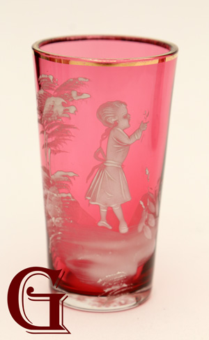 cranberry glass Mary Gregory juice glass